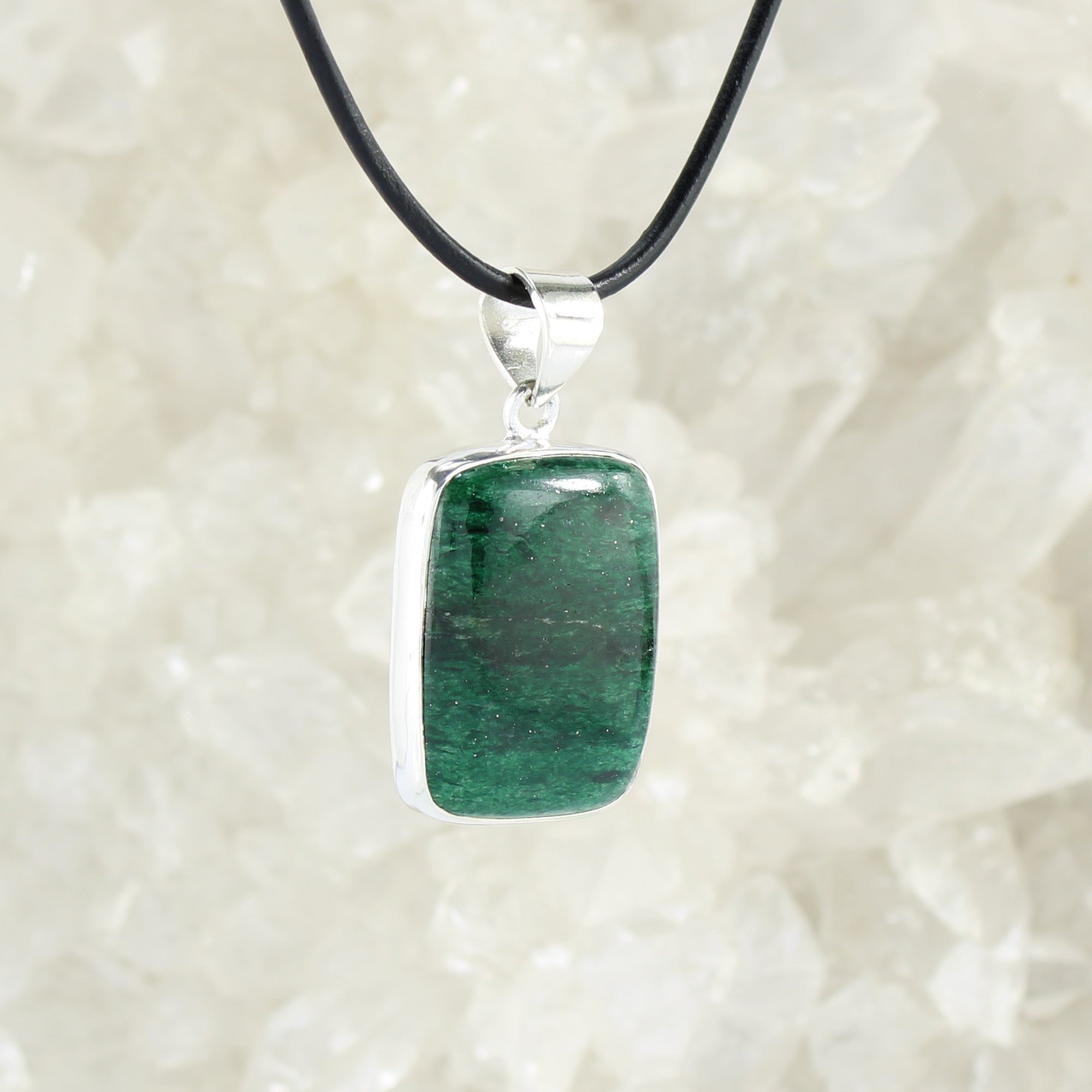 grüner Aventurin Anhänger Kettenanhänger Hals Schmuck 925 Sterling Silber echter Edelstein mit Lederband - Einzelstück