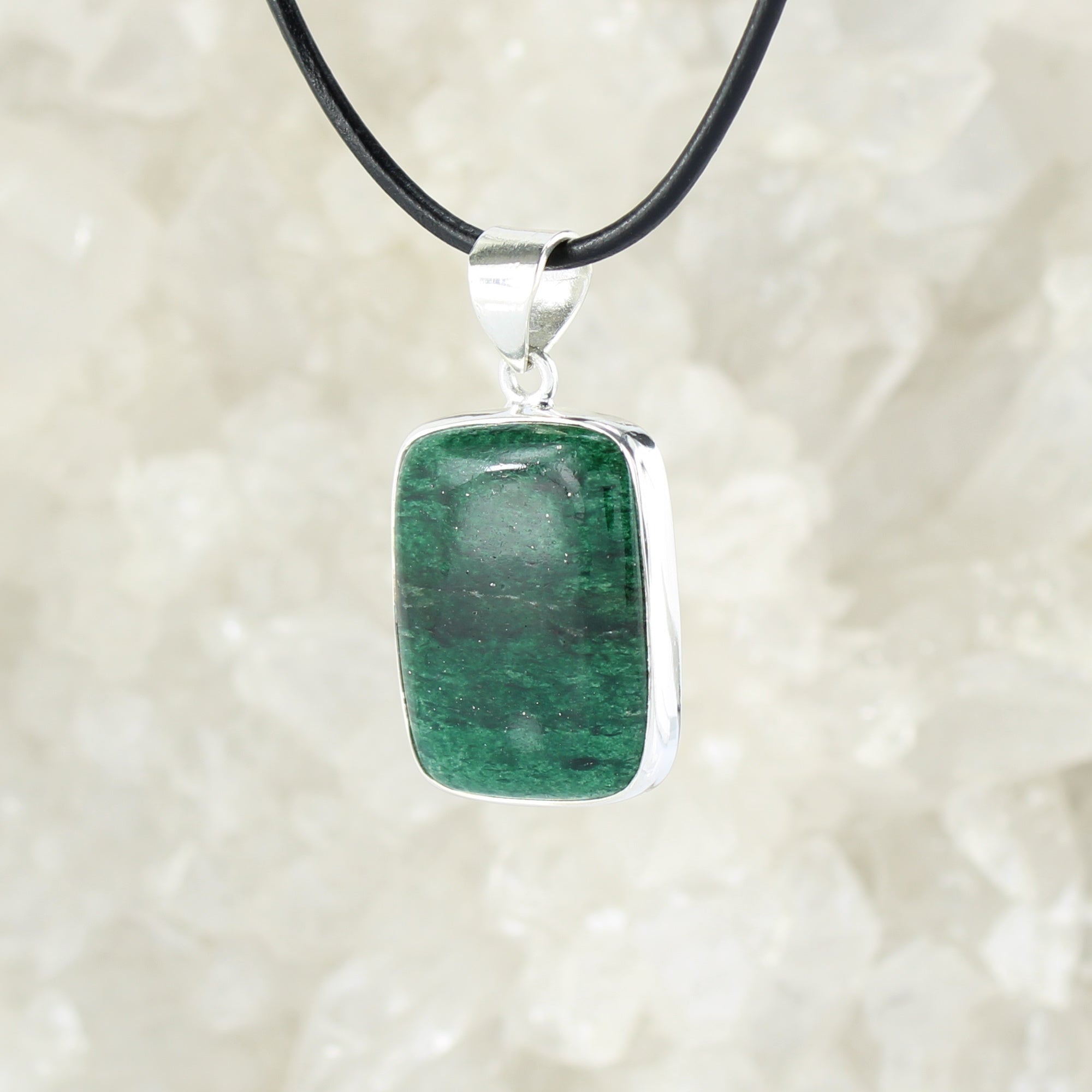grüner Aventurin Anhänger Kettenanhänger Hals Schmuck 925 Sterling Silber echter Edelstein mit Lederband - Einzelstück