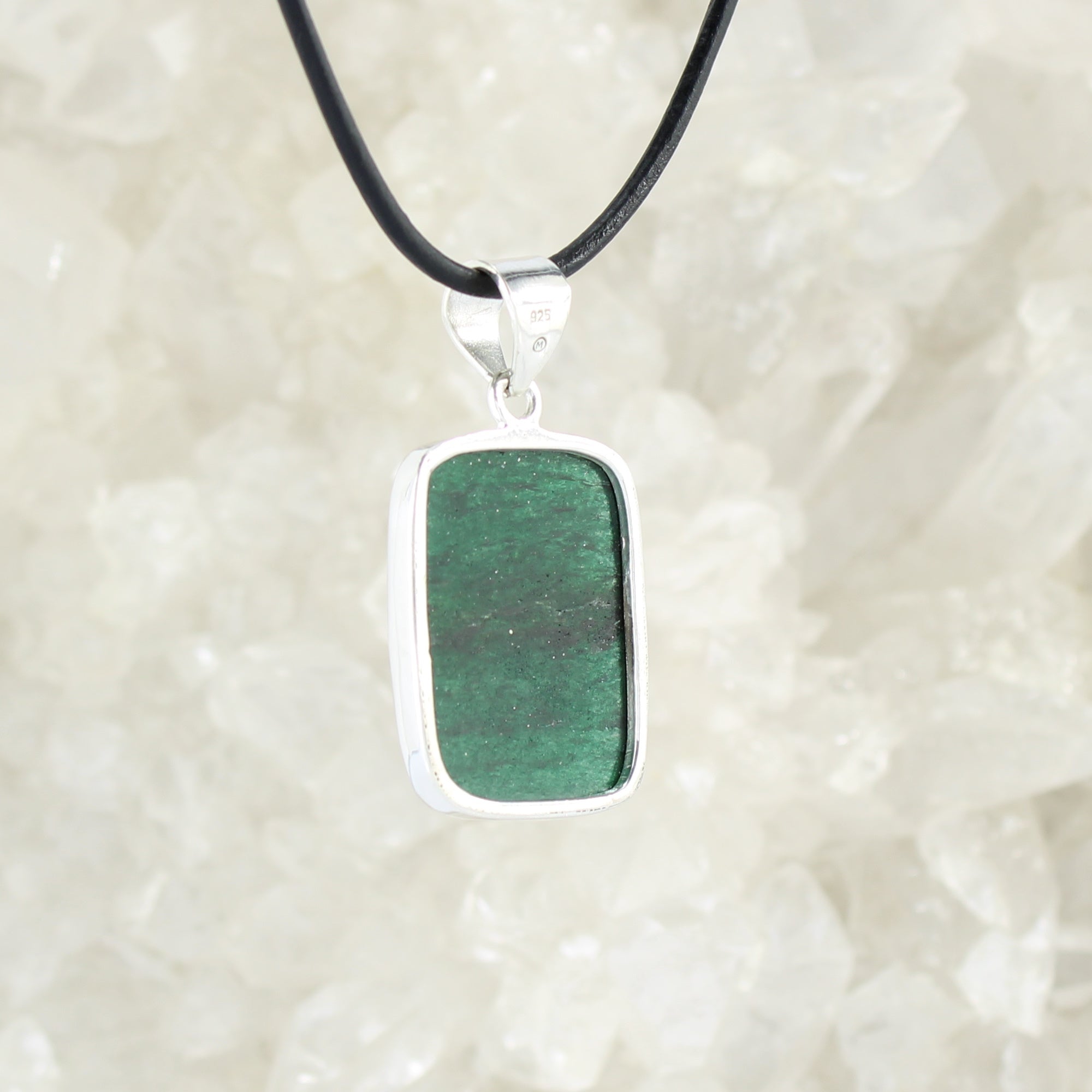 grüner Aventurin Anhänger Kettenanhänger Hals Schmuck 925 Sterling Silber echter Edelstein mit Lederband - Einzelstück