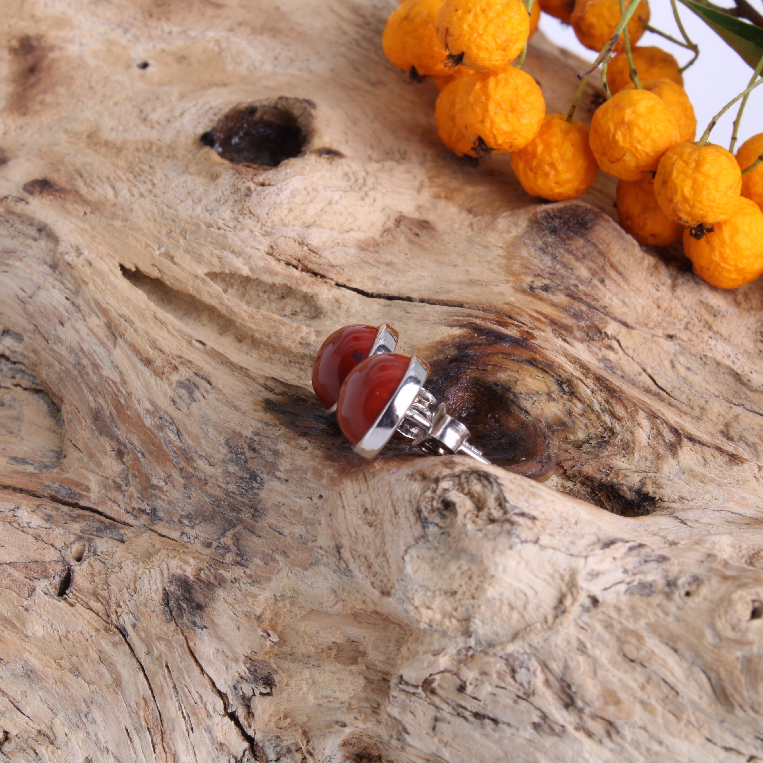 Jaspis Ohrringe 925 Silber – Detailansicht Cabochon-Schliff