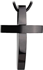 Schwarzer Edelstahl Kreuz Anhänger 40×26 mm mit Lederband – Vorderansicht