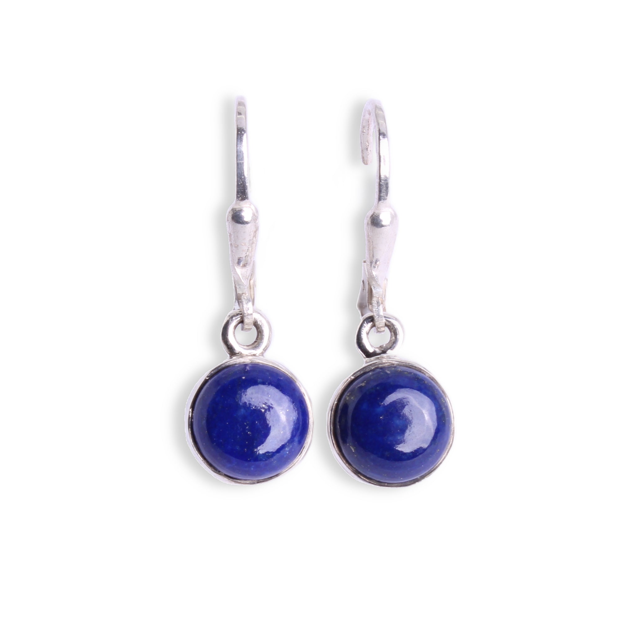 Lapislazuli Ohrhänger rund – 925 Silber Cabochon, Vorderansicht