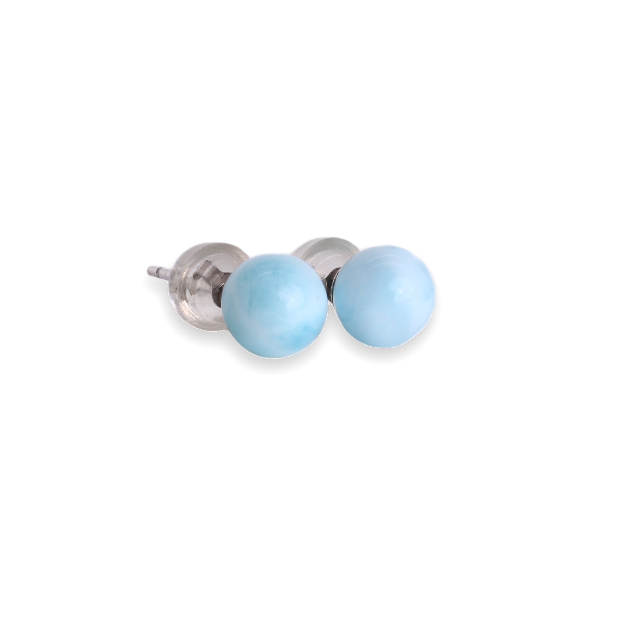 Larimar Ohrstecker 6 mm Kugel – 925 Silber rhodiniert, Paar 