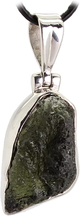moldavit naturbelassener rohstein als Silber kettenanhänger