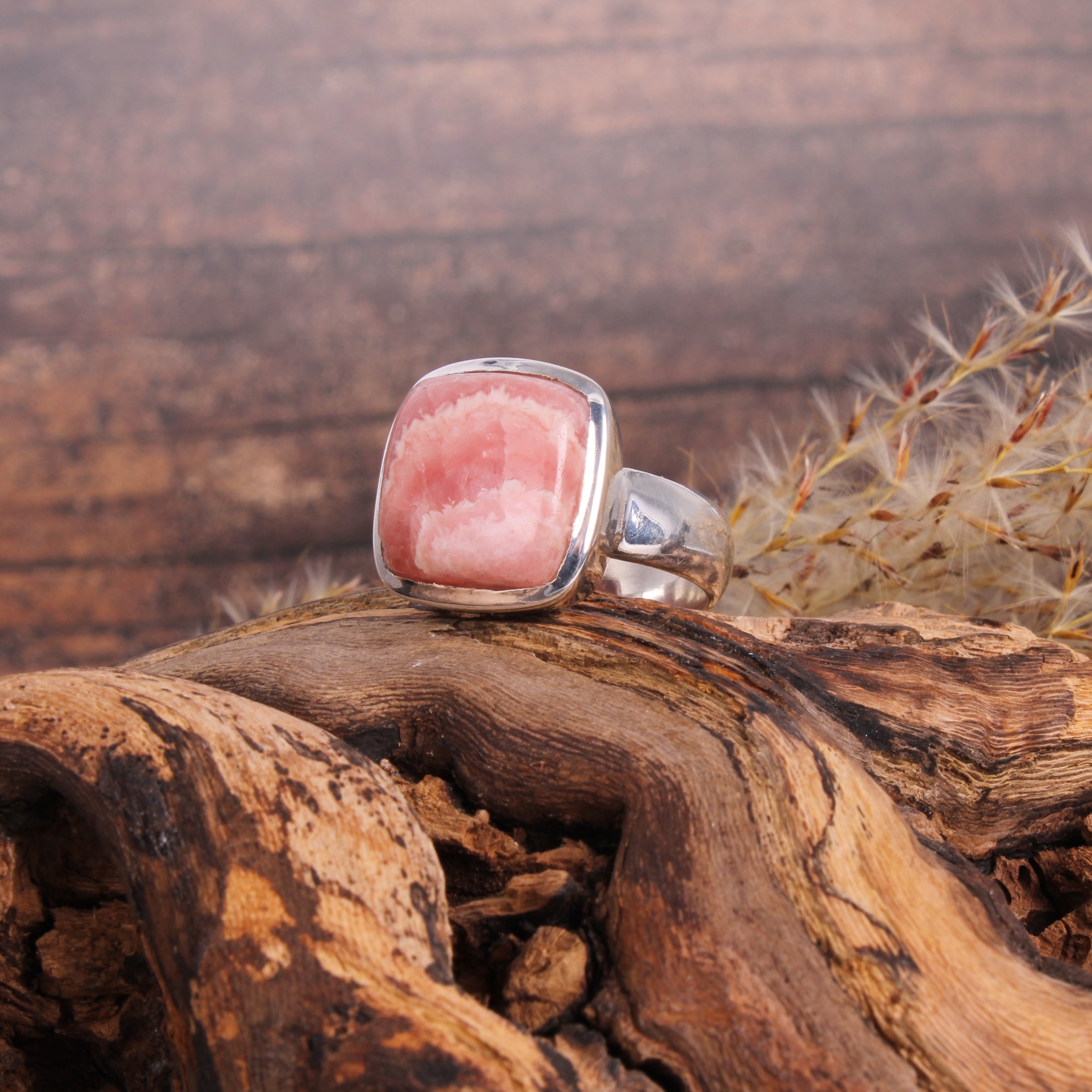 Rhodochrosit Silberring Unikat – Detailansicht Stein