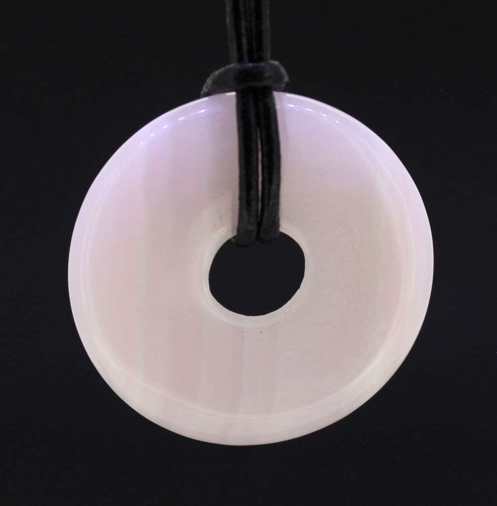 Manganocalcit Donut Anhänger Kettenanhänger 30 mm mit Lederband Halskettenanhänger Kettenschmuck Stein Trommelstein Anhänger Schmuck Schmuckstein Rohstein Rohstück Edelstein Heilstein Silberanhänger Silberschmuck Schutzstein Glücksstein