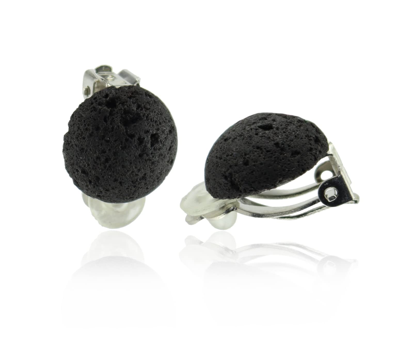 schwarzer Lava Stein Trommelstein Anhänger elegante Ohrclips Ohrringe Ohrstecker Ohrschmuck Silberclips Heilstein Edelstein Silberschmuck Silberohrringe Lavaschmuck Lavaperlen Lavastein Lavasteine Lavagestein Gesteinslava Vulkanlava