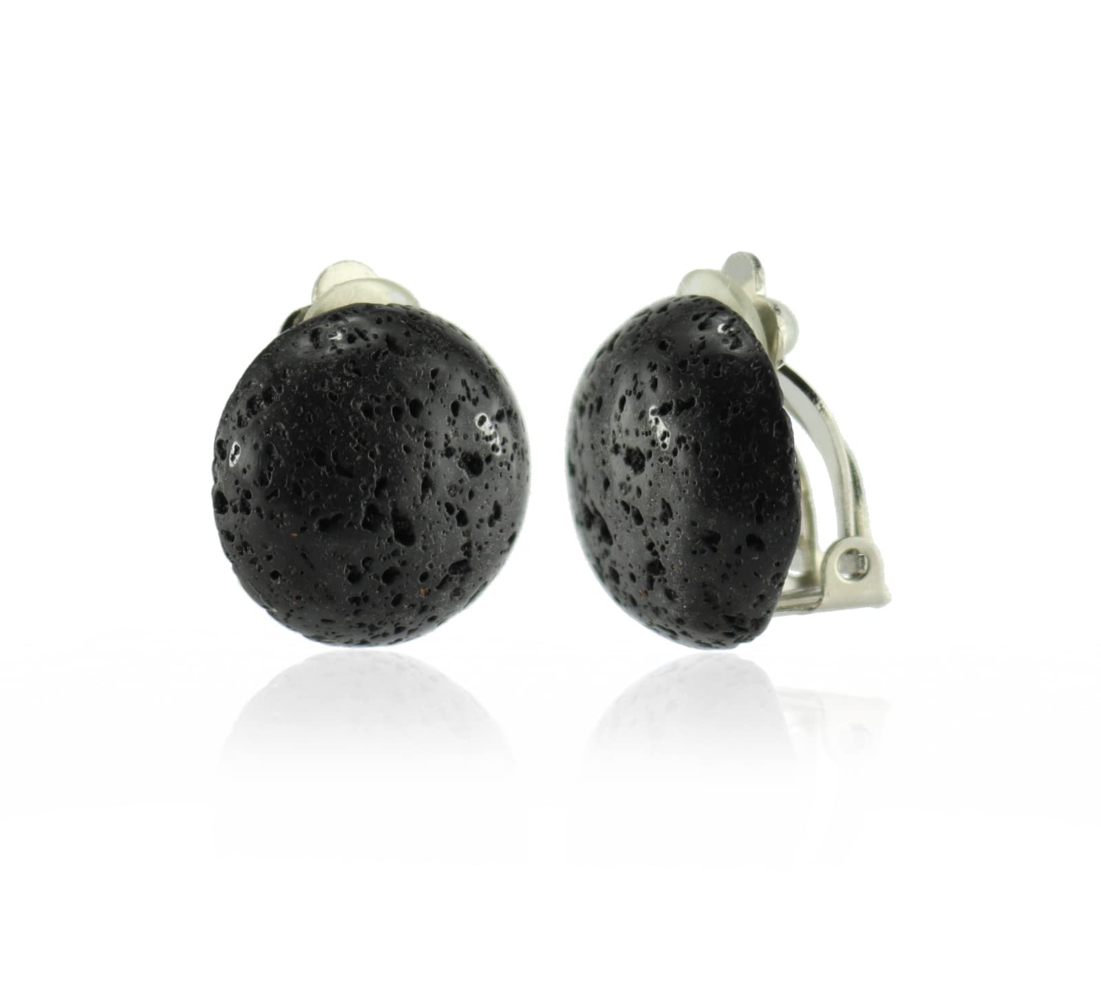 schwarzer Lava Stein Trommelstein Anhänger elegante Ohrclips Ohrringe Ohrstecker Ohrschmuck Silberclips Heilstein Edelstein Silberschmuck Silberohrringe Lavaschmuck Lavaperlen Lavastein Lavasteine Lavagestein Gesteinslava Vulkanlava