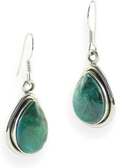 Chrysokoll Ohrringe Ohrhänger 925er Silber Ohrschmuck Ohrstecker Stein Trommelstein Anhänger Silberhänger Silberstecker Edelstein Heilstein Schmuckstein Schmuck Rohstein Rohstück Kettenschmuck Glücksstein Schutzstein Geschenk Set