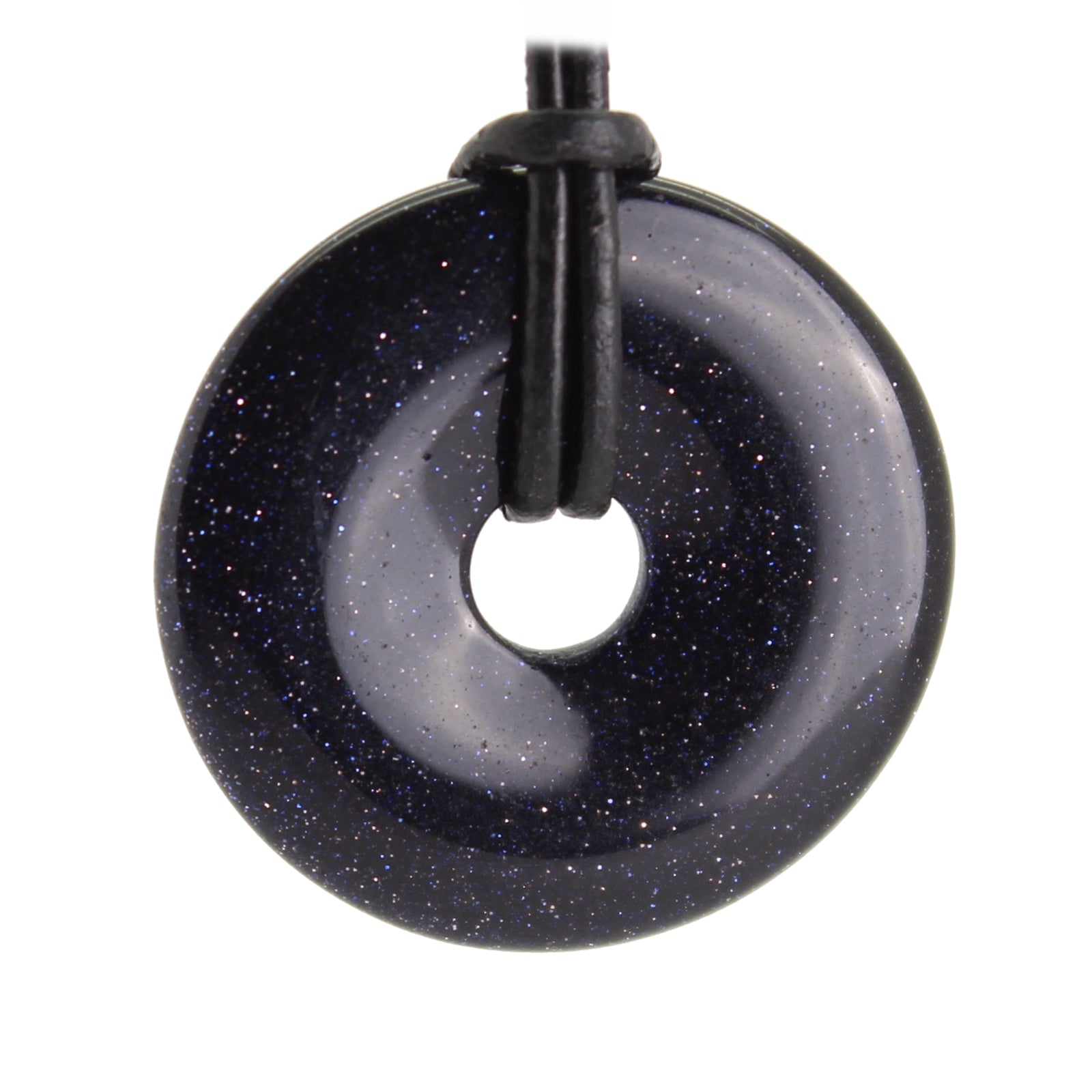 Blaufluss Donut Anhänger Kettenanhänger 30 mm mit Lederband Halskettenanhänger Kettenschmuck Stein Trommelstein Anhänger Schmuck Schmuckstein Rohstein Rohstück Edelstein Heilstein Silberanhänger Silberschmuck Schutzstein Glücksstein