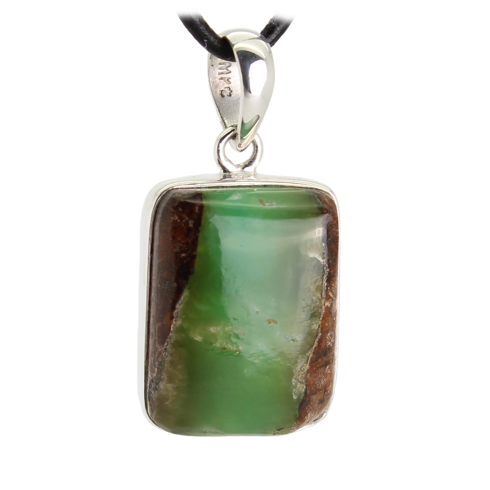  Chrysopras Anhänger Kettenanhänger 925er Silber Schmuck Halskettenanhänger Kettenschmuck Stein Trommelstein Anhänger Rohstein Rohstück Heilstein Edelstein Schmuckanhänger Silberschmuck Schmuckstein Halsschmuck Schmuck Schutzstein Naturstein Lochstein Glücksstein Chrysoprasstein