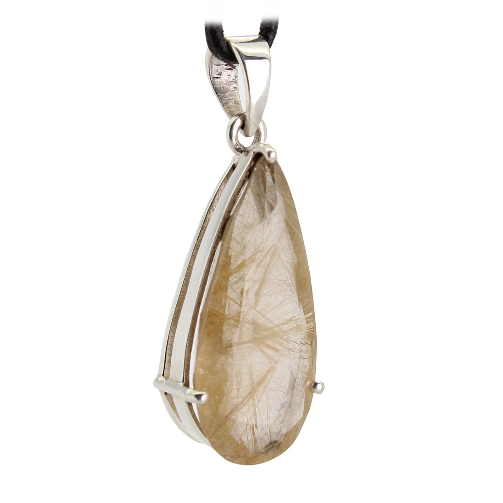 Rutilquarz Anhänger Kettenanhänger facettiert 925er Silber Schmuck Halskettenanhänger Kettenschmuck Stein Trommelstein Anhänger Rohstein Rohstück Heilstein Edelstein Schmuckanhänger Silberschmuck Schmuckstein Halsschmuck Schmuck Schutzstein Naturstein Lochstein Glücksstein