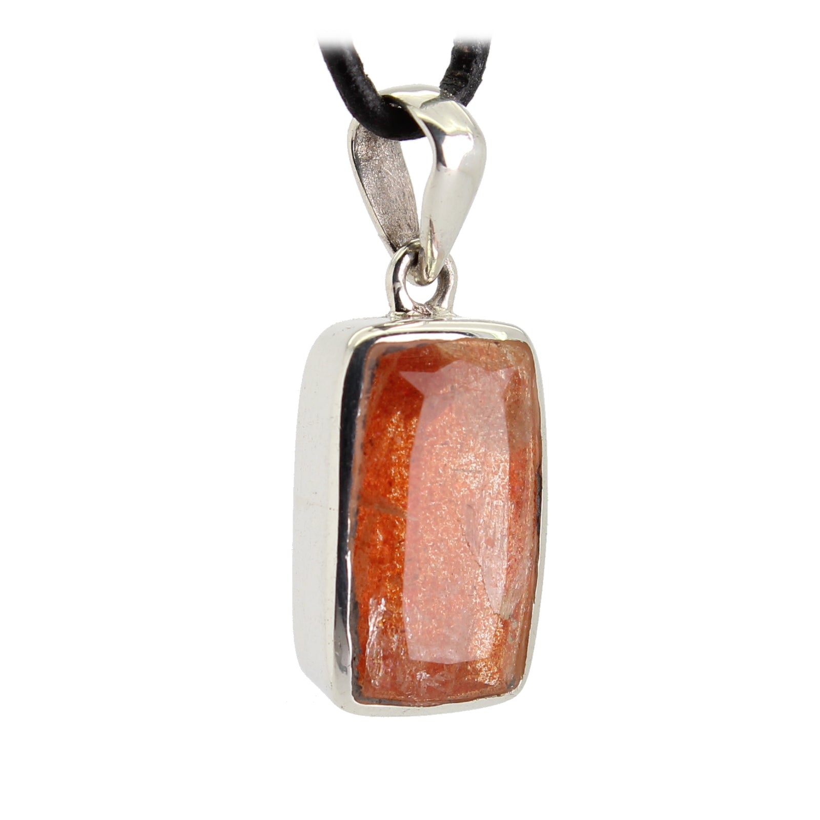 Sonnenstein Anhänger Kettenanhänger facettiert 925er Silber Schmuck Halskettenanhänger Kettenschmuck Stein Trommelstein Anhänger Kettenschmuck Rohstein Rohstück Silberanhänger Silberschmuck Halsschmuck Schmuck Edelstein Heilstein Glücksstein Schutzstein