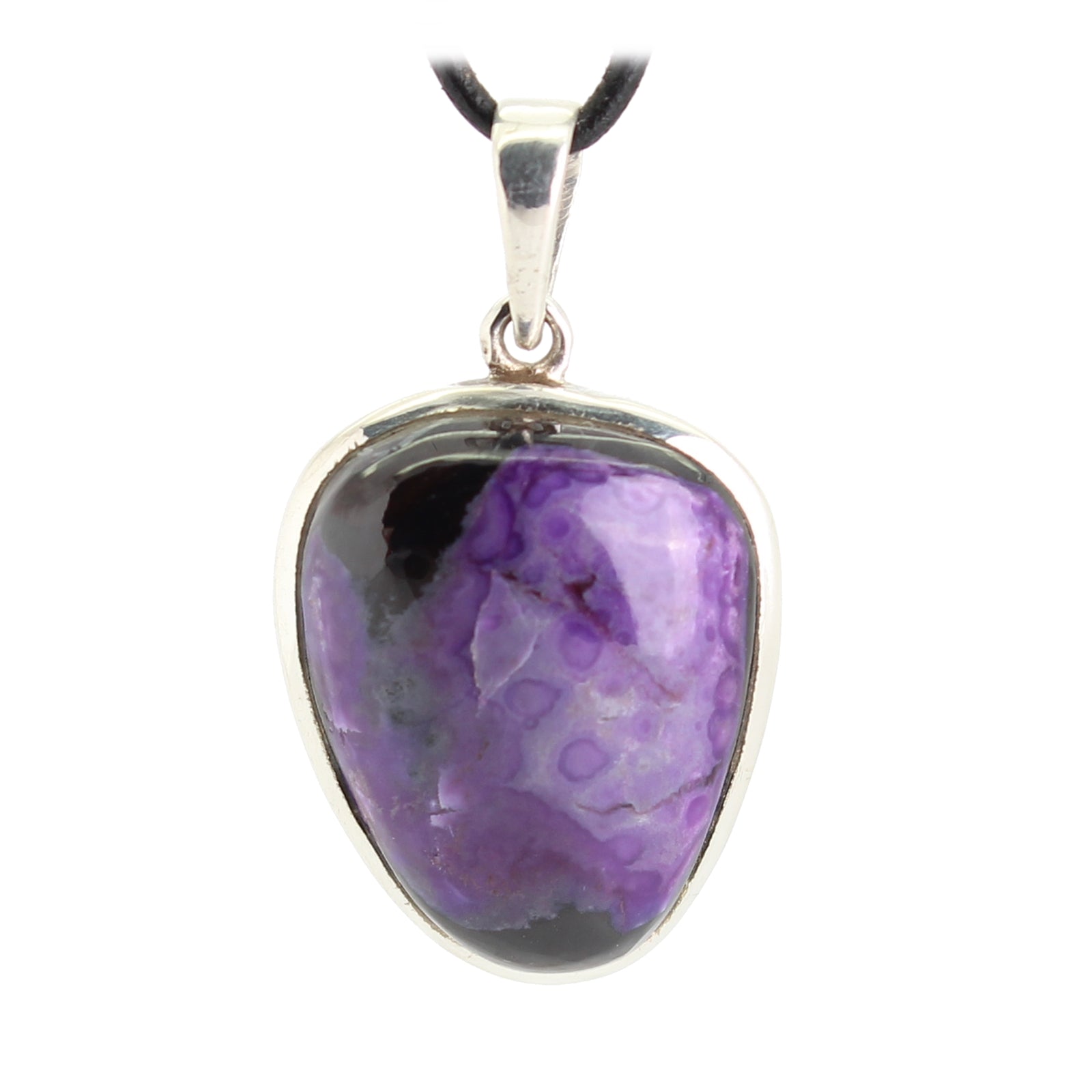 Sugilith Anhänger Kettenanhänger 925er Silber Schmuck Halskettenanhänger Kettenschmuck Stein Trommelstein Rohstein Rohstück Edelstein Heilstein Lochstein Schmuck Naturstein Halsschmuck Silberschmuck Dekostein Dekostück Collier Halskette Schmuckstein Schmuckanhänger Glücksstein Schutzstein