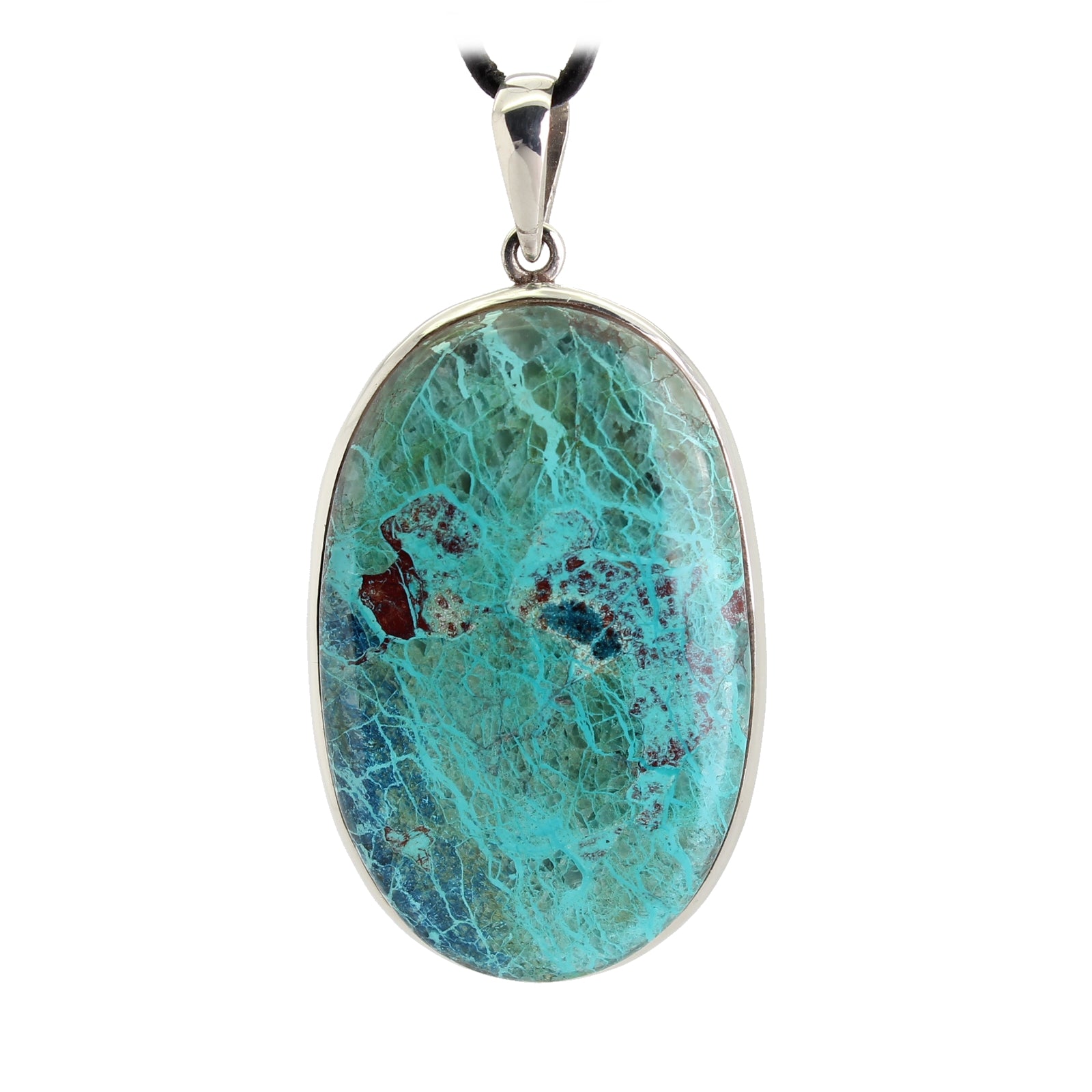 Chrysokoll Shattuckit Anhänger Kettenanhänger 925er Silber Schmuck Halskettenanhänger Kettenschmuck Stein Trommelstein Rohstein Rohstück Edelstein Heilstein Lochstein Schmuck Naturstein Halsschmuck Silberschmuck Dekostein Dekostück Collier Halskette Schmuckstein Schmuckanhänger Glücksstein Schutzstein
