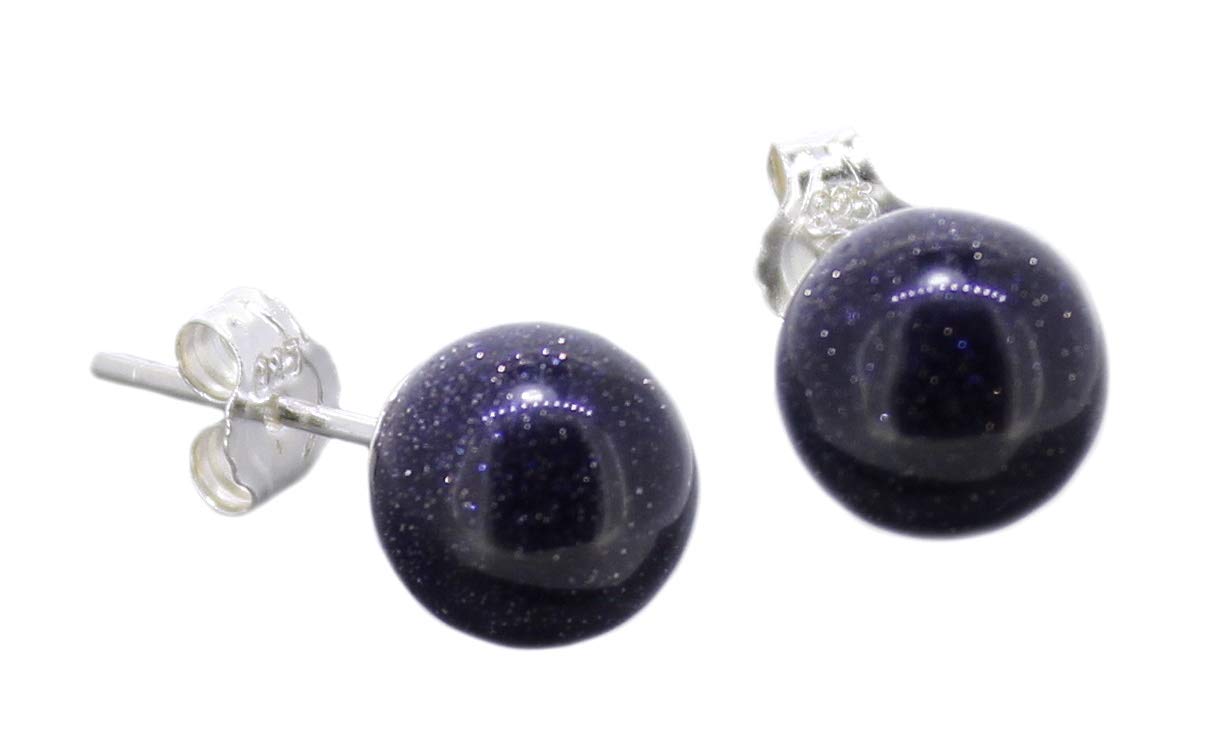 Blaufluß Blaufluss Stein Trommelstein Rohstein Brocken Ohrringe Silberohrringe Silberohrstecker Silberschmuck Kugelohrstecker Perlenohrstecker Perlen Edelstein Heilstein Ohrschmuck Kugel aus Blaufluss Silber Ohrstecker