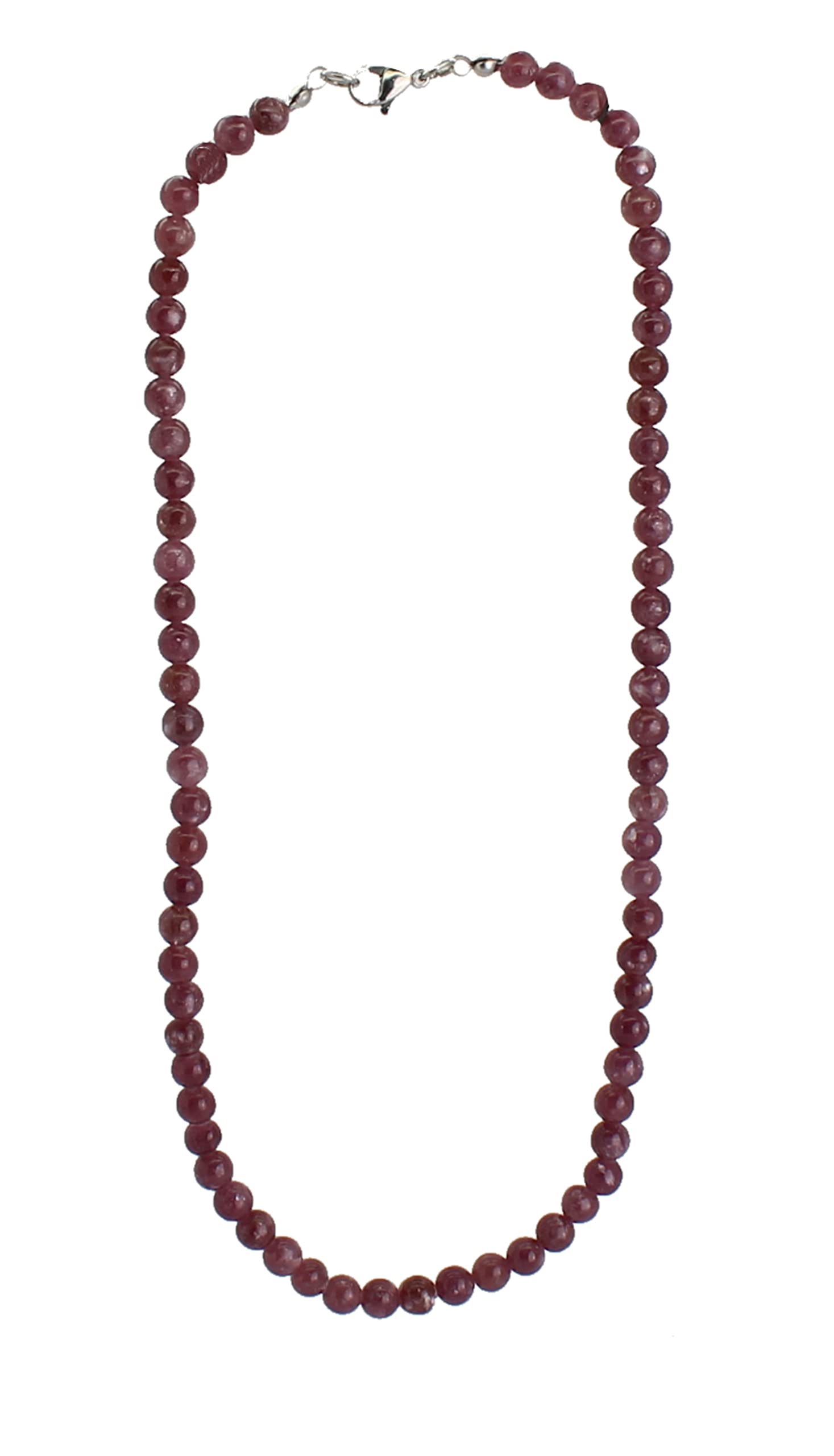 Halskette Kette aus Lepidolith Stein Trommelstein Anhänger Trommelsteinanhänger Perlenkette Kugelkette Collier Buttonkette Edelstein Heilstein Halsschmuck Schmuck Schmuckstein Schmuckcollier Schmuckkette Lepidolithschmuck Lepidolithstein