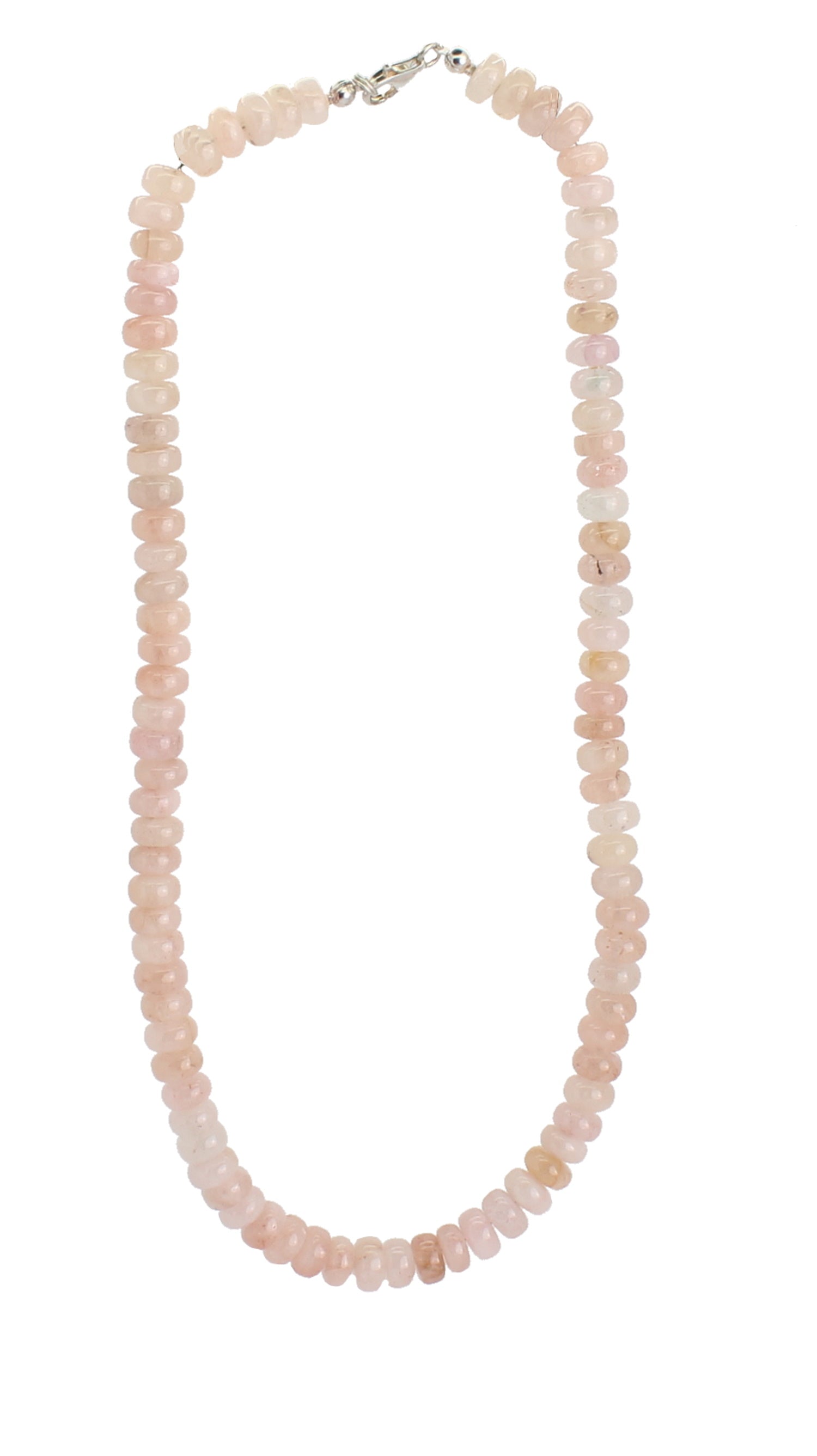 Budawi Halskette Kette aus Morganit Stein Trommelstein Anhänger Perlenkette Kugelkette Buttonkette Collier Halsschmuck Kettenschmuck Ketten Edelstein Heilstein Halsschmuck Schmuck Schmuckstein Morganitkette Morganitschmuck Morganitcollier Morganitstein