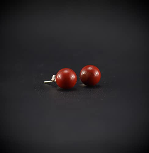 roter Jaspis rot Stein Trommelstein Rohstein Brocken Ohrringe Silberohrringe Silberohrstecker Silberschmuck Kugelohrstecker Perlenohrstecker Perlen Edelstein Heilstein Ohrschmuck Kugel aus Jaspis Jaspisschmuck Jaspisstein Jaspiskugel