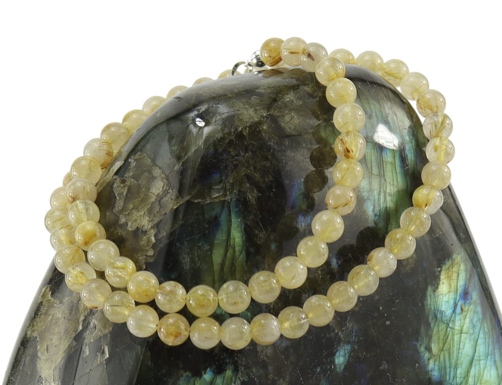 Rutilquarz Stein Trommelstein Kugelkette Halskette Buttonkette Collier Halsschmuck Kettenschmuck Edelstein Heilstein Edelsteinkette Heilsteinkette Schmuck Rohstein Rohstück