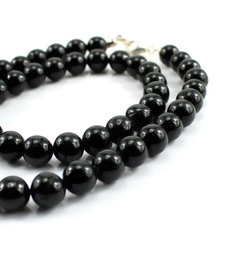 Schörl schwarzer Turmalin Stein Trommelstein Anhänger Trommelsteinanhänger Perlenkette Kugelkette Collier Buttonkette Edelstein Heilstein Halsschmuck Schmuck Schmuckstein Schmuckkette schwarze Turmalinkette Turmalinschmuck Turmalincollier schwarze Turmalinspitze
