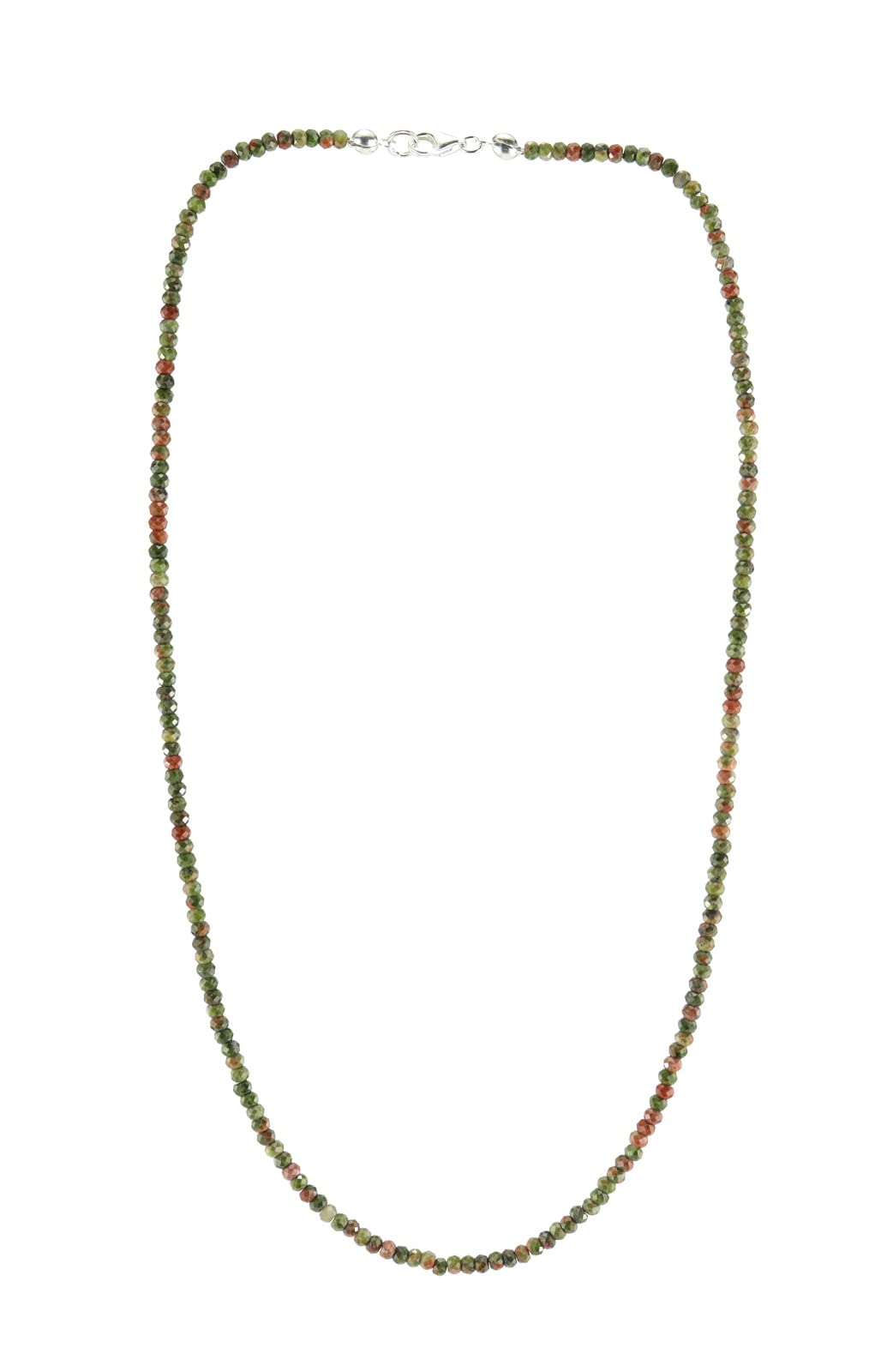 Halskette Kette aus Unakit Epidot Stein Trommelstein Anhänger Kugelkette Edelsteinkette Collier Edelstein Heilstein Halsschmuck Schmuckkette Schmuckanhänger Heilsteinkette Perlen Kugel Unakitkette Unakitschmuck Unakitstein